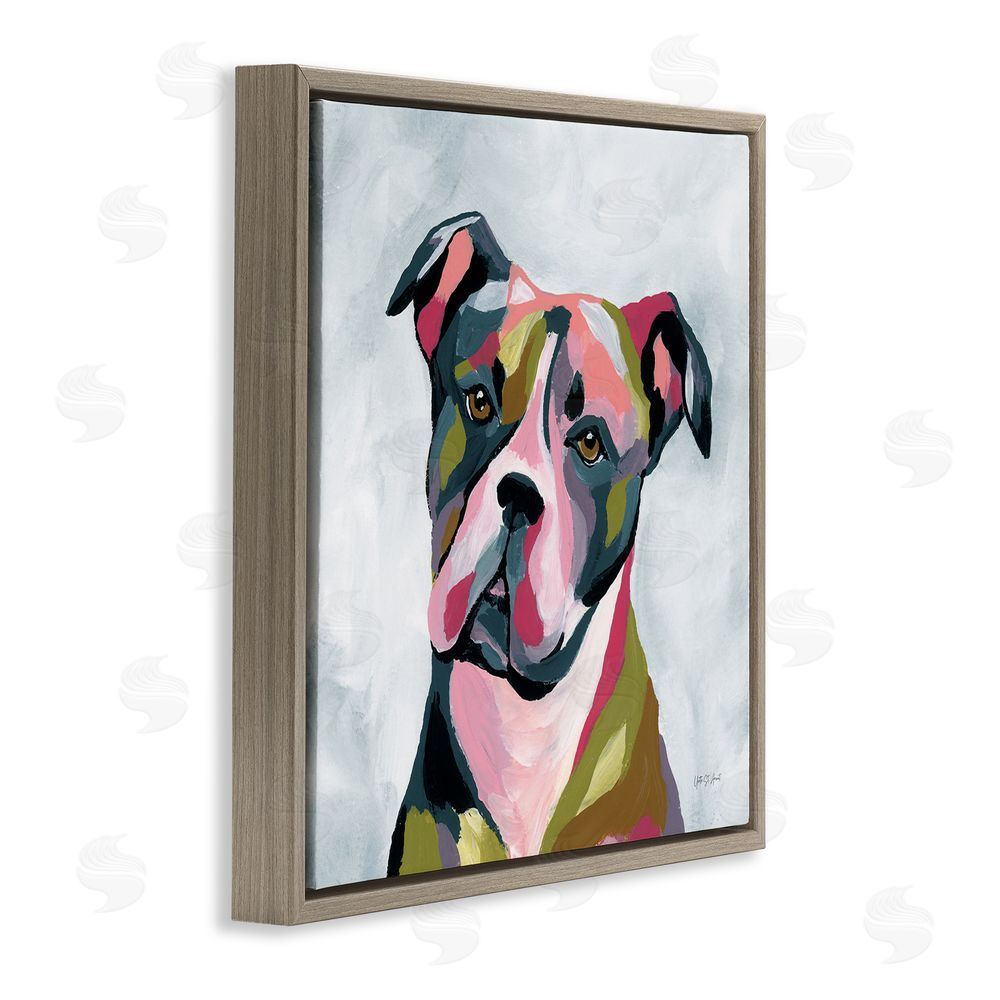 Yvette St. Amant Abstract Pitbull Portrait Brown Floating Frame Canvas Wall Art Print