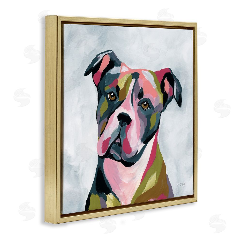 Yvette St. Amant Abstract Pitbull Portrait Gold Floating Frame Canvas Wall Art Print
