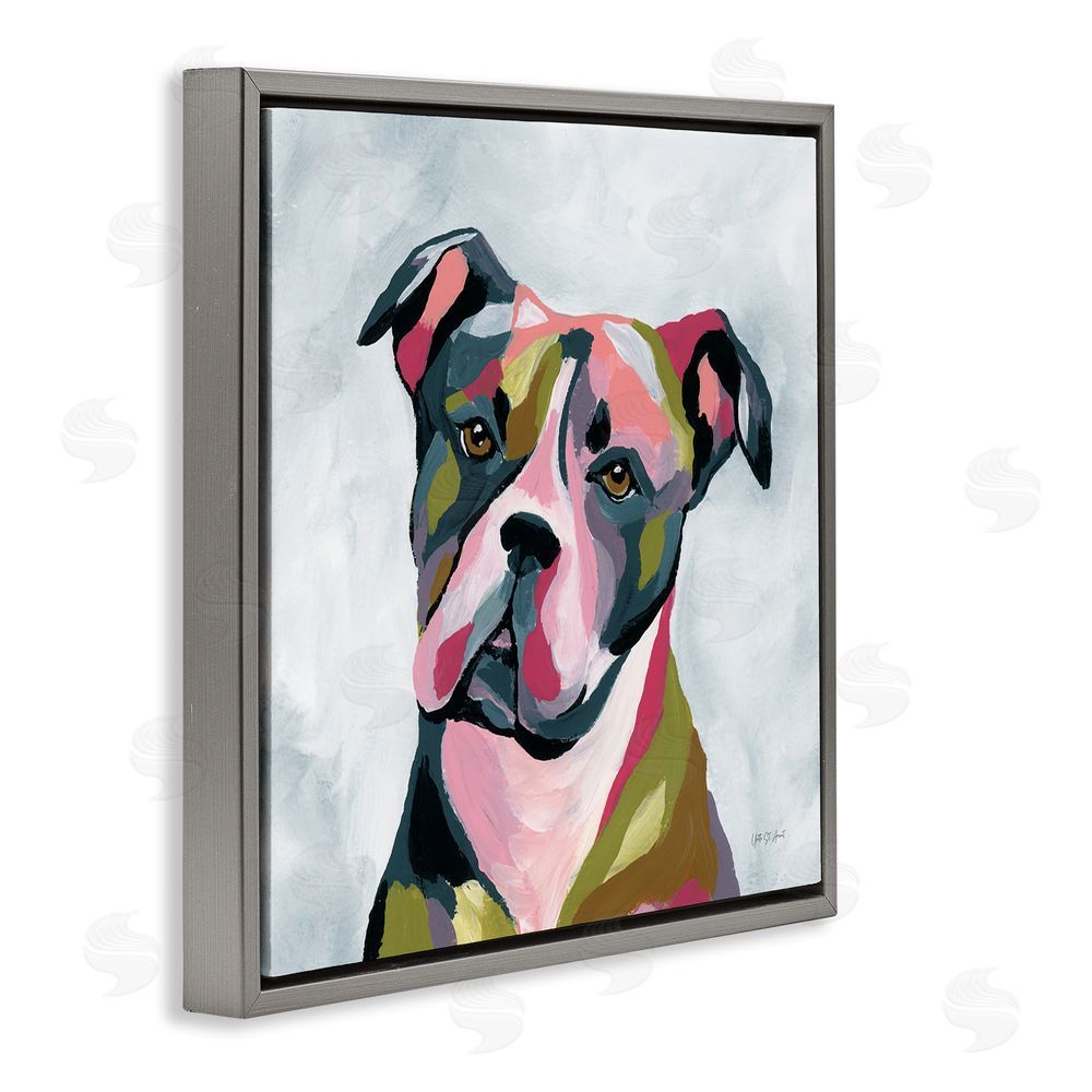 Yvette St. Amant Abstract Pitbull Portrait Gray Floating Frame Canvas Wall Art Print