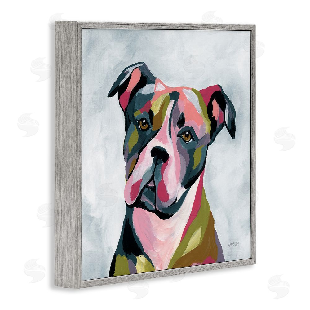 Yvette St. Amant Abstract Pitbull Portrait Gray Framed Giclee Wall Art Print