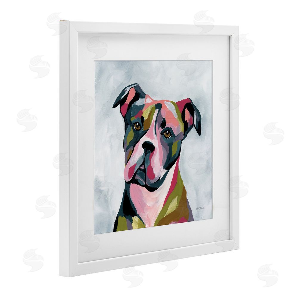 Yvette St. Amant Abstract Pitbull Portrait White Framed Print Under Glass Wall Art