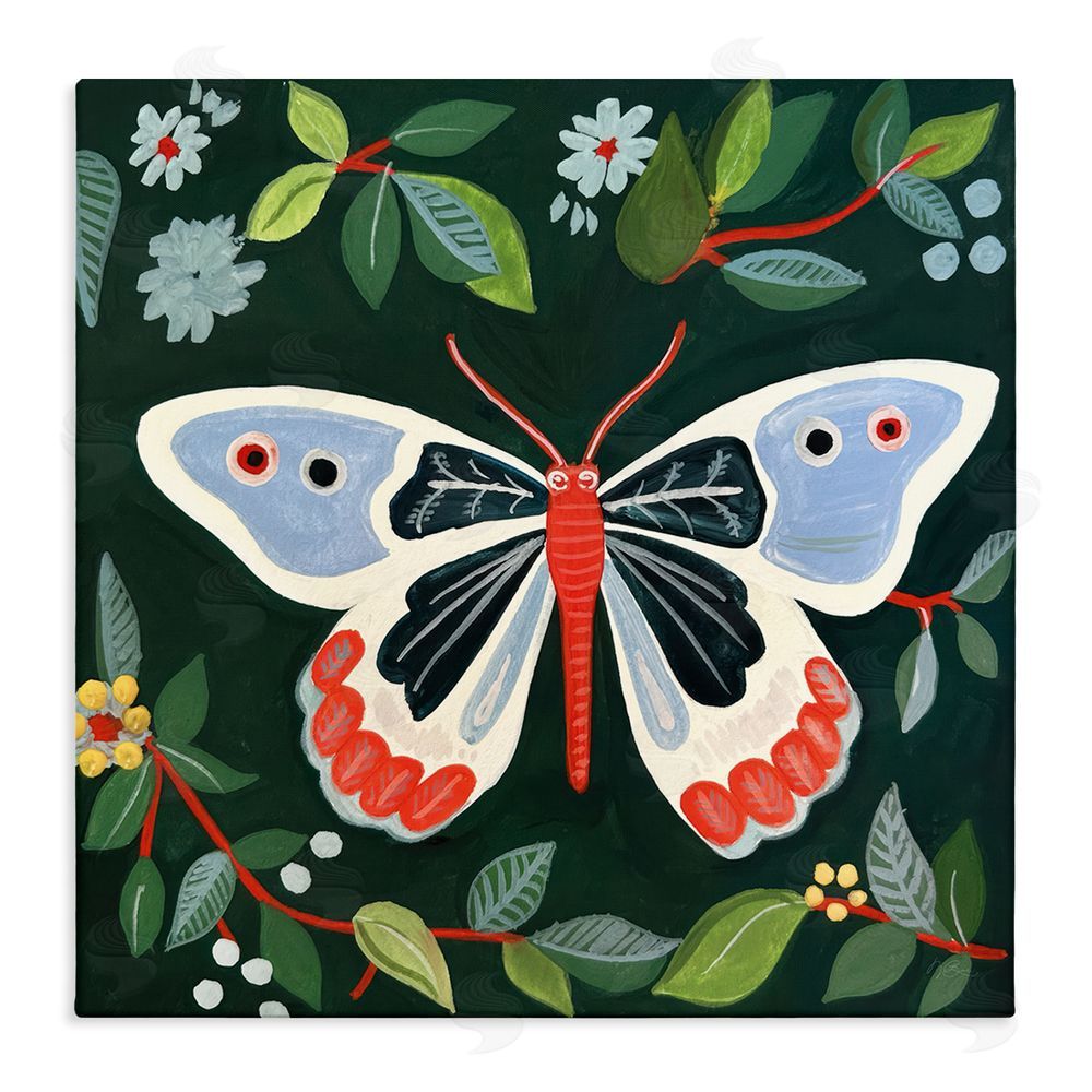 Morgan Birch Butterfly Among Vibrant Green Leaves Stretched Canvas Wall Art Print