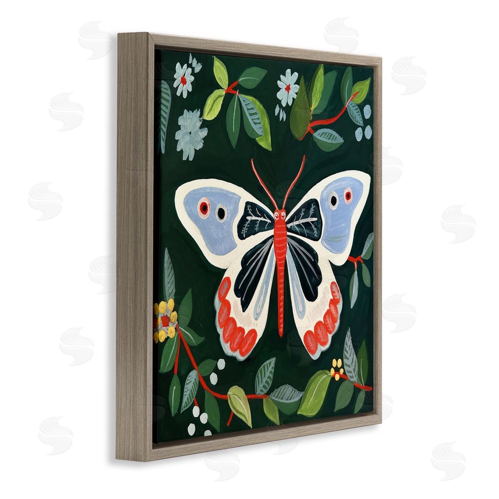 Morgan Birch Butterfly Among Vibrant Green Leaves Brown Floating Frame Canvas Wall Art Print