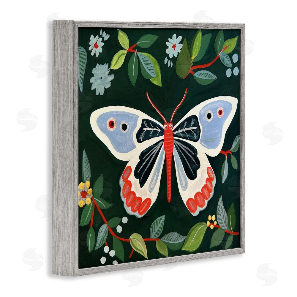 Morgan Birch Butterfly Among Vibrant Green Leaves Gray Framed Giclee Wall Art Print
