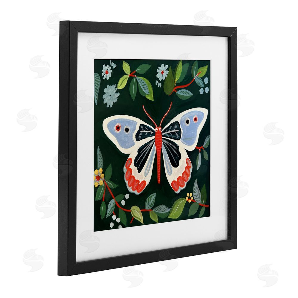 Morgan Birch Butterfly Among Vibrant Green Leaves Black Framed Print Under Glass Wall Art
