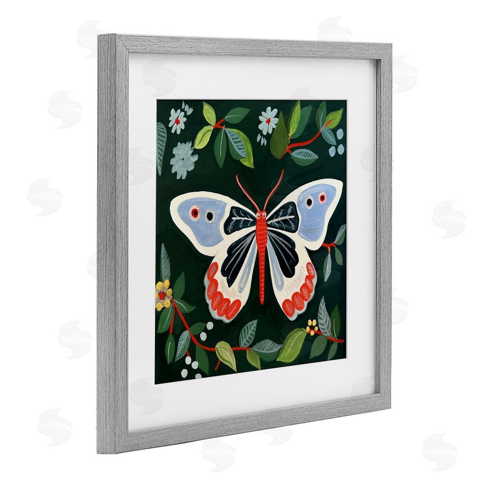 Morgan Birch Butterfly Among Vibrant Green Leaves Gray Framed Print Under Glass Wall Art