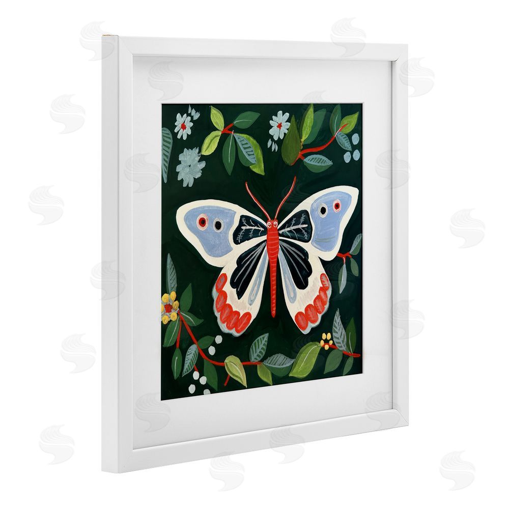 Morgan Birch Butterfly Among Vibrant Green Leaves White Framed Print Under Glass Wall Art