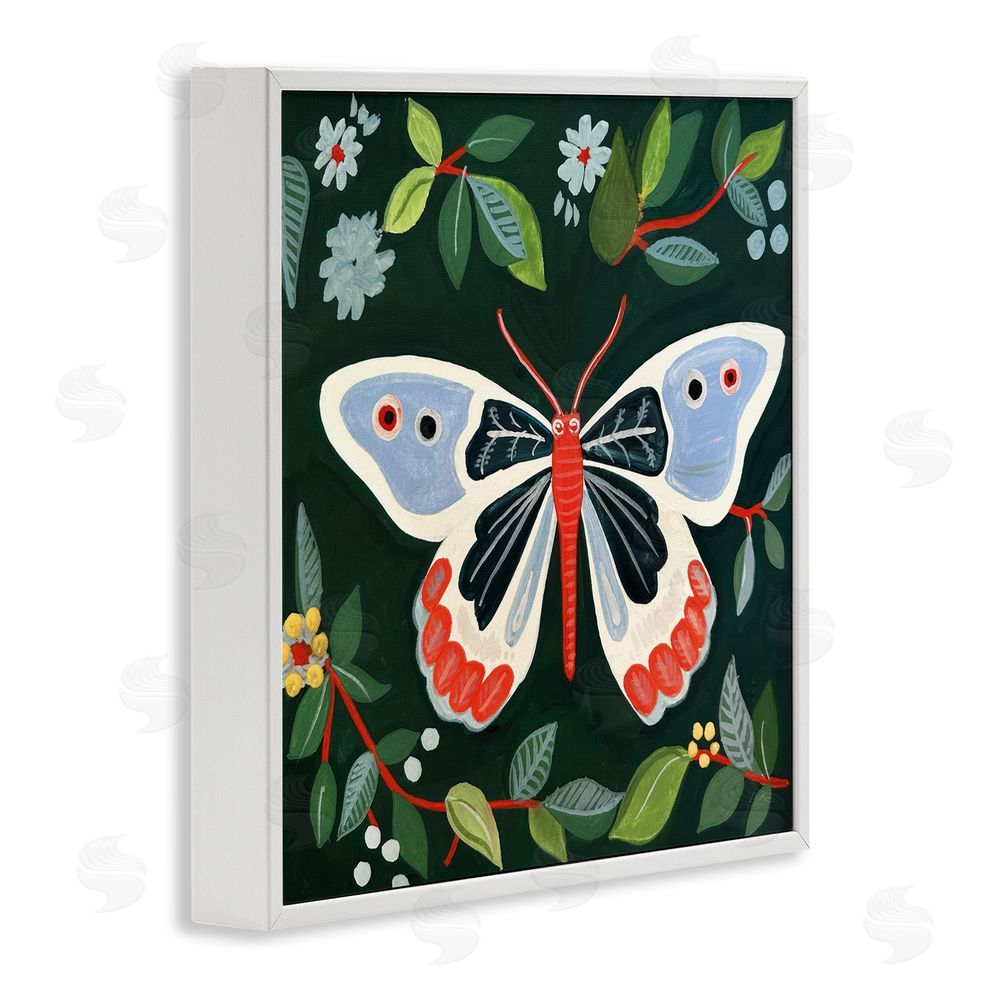 Morgan Birch Butterfly Among Vibrant Green Leaves White Framed Giclee Wall Art Print