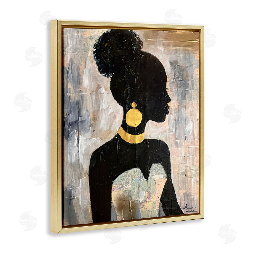 Lauren Luna Elegant Fashion Silhouette Gold Floating Framed Canvas Wall Art
