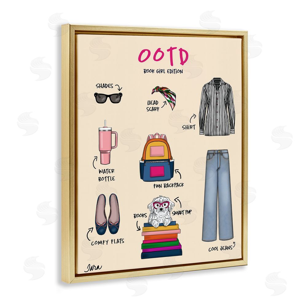 Tara Boone Book Girl Daily Outfit Gold Floating Frame Stretched Canvas Wall Art Print
