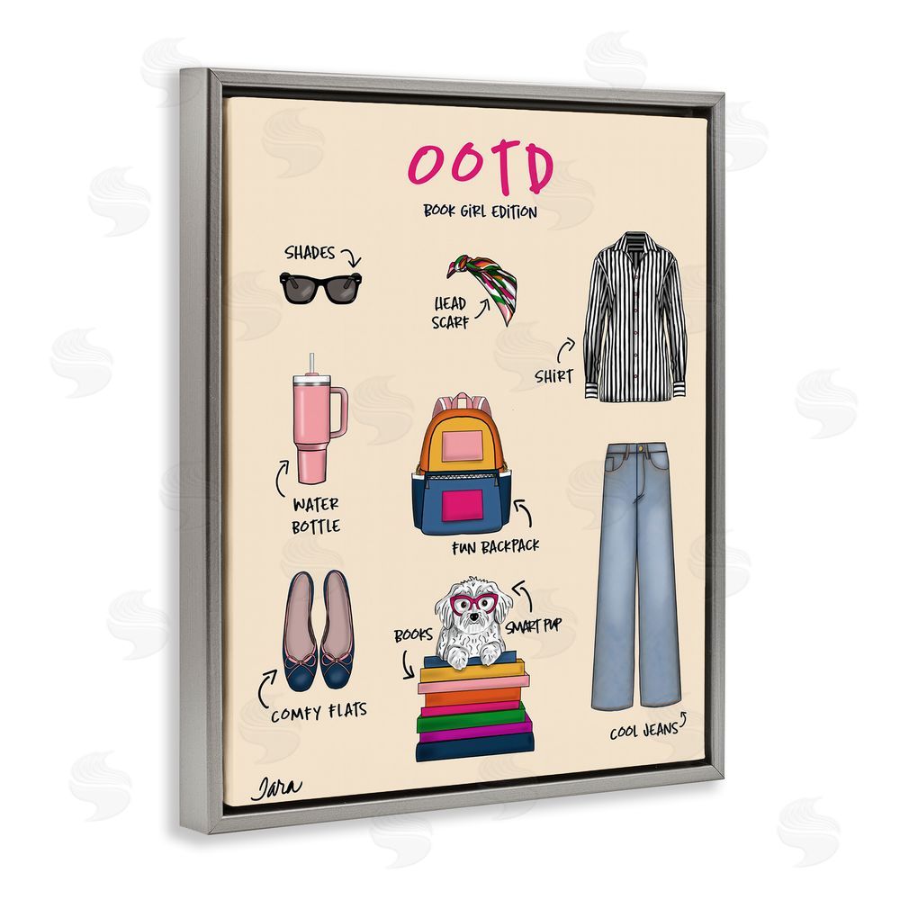 Tara Boone Book Girl Daily Outfit Gray Floating Frame Stretched Canvas Wall Art Print