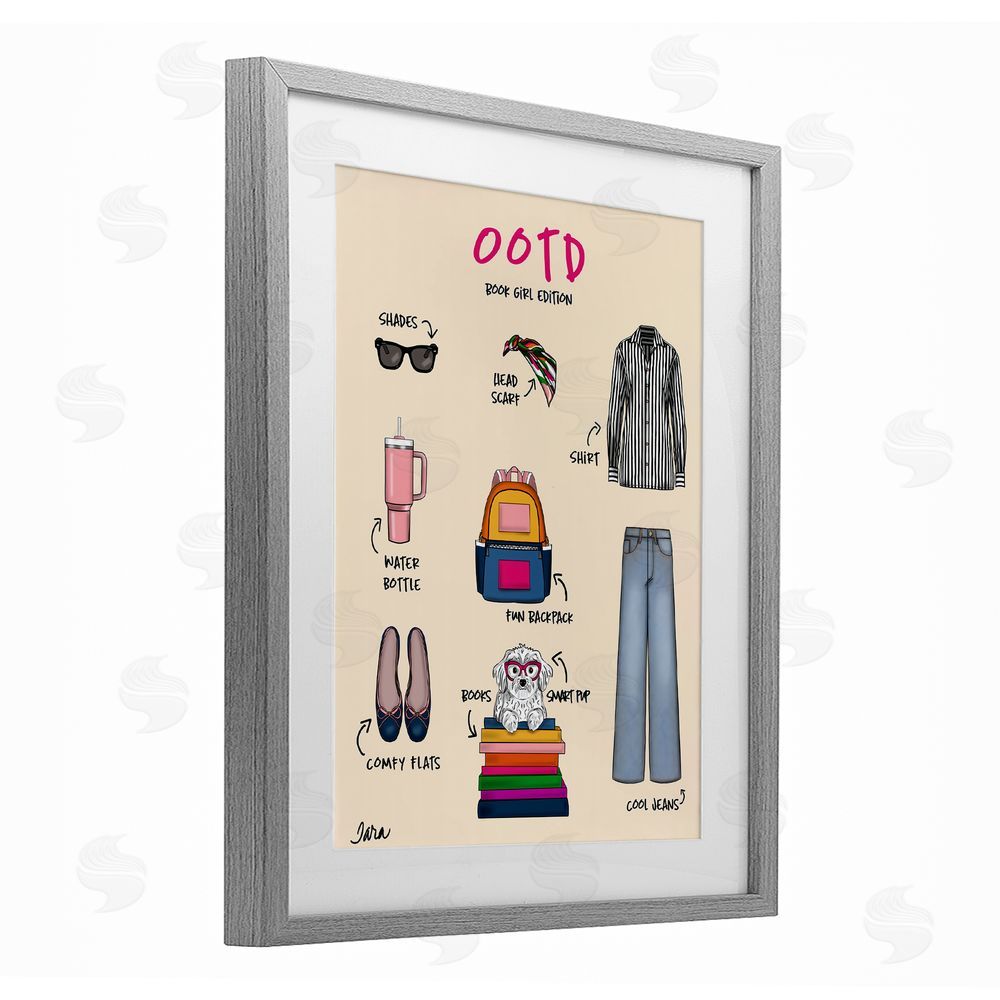 Tara Boone Book Girl Daily Outfit Gray Framed Print Under Glass with Matting Wall Art