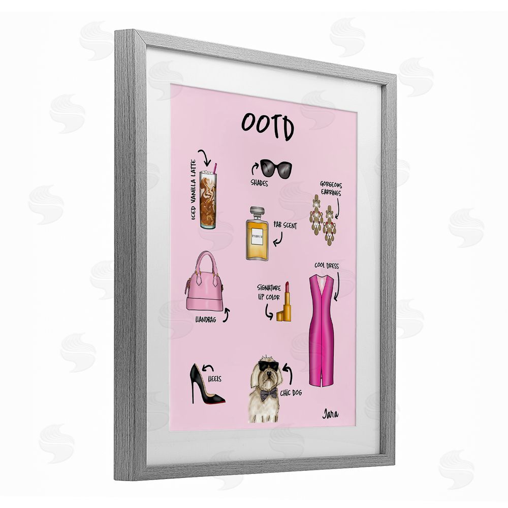 Tara Boone Feminine Glam Outfit of the Day Gray Framed Print Under Glass Wall Art