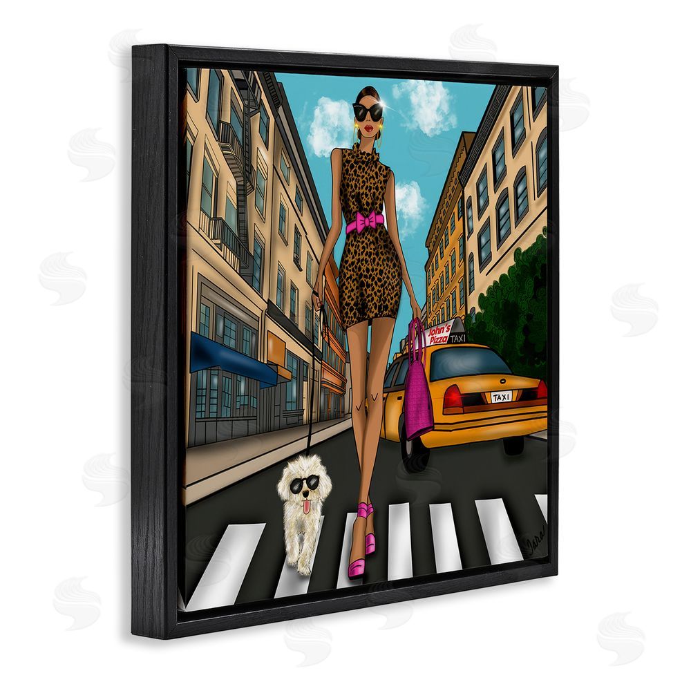 Tara Boone Fashion Girl in Big City Black Floating Framed Canvas Wall Art