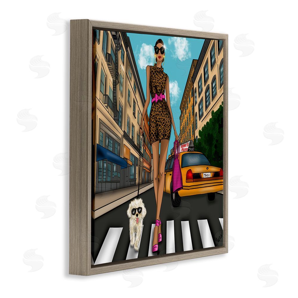 Tara Boone Fashion Girl in Big City Brown Floating Framed Canvas Wall Art