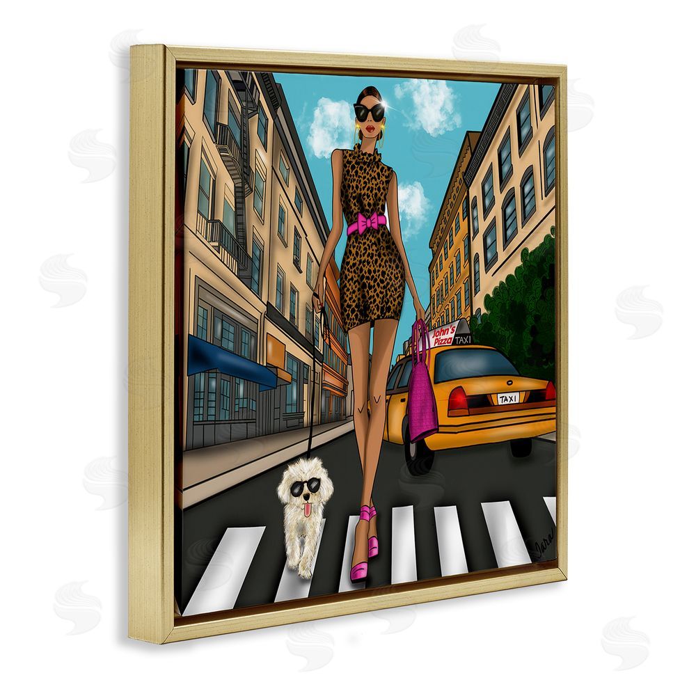 Tara Boone Fashion Girl in Big City Gold Floating Framed Canvas Wall Art