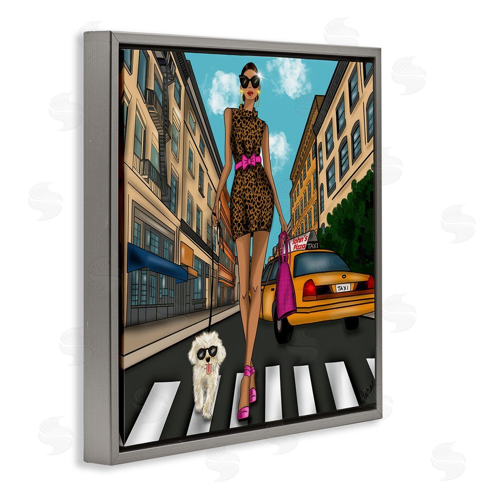 Tara Boone Fashion Girl in Big City Gray Floating Framed Canvas Wall Art