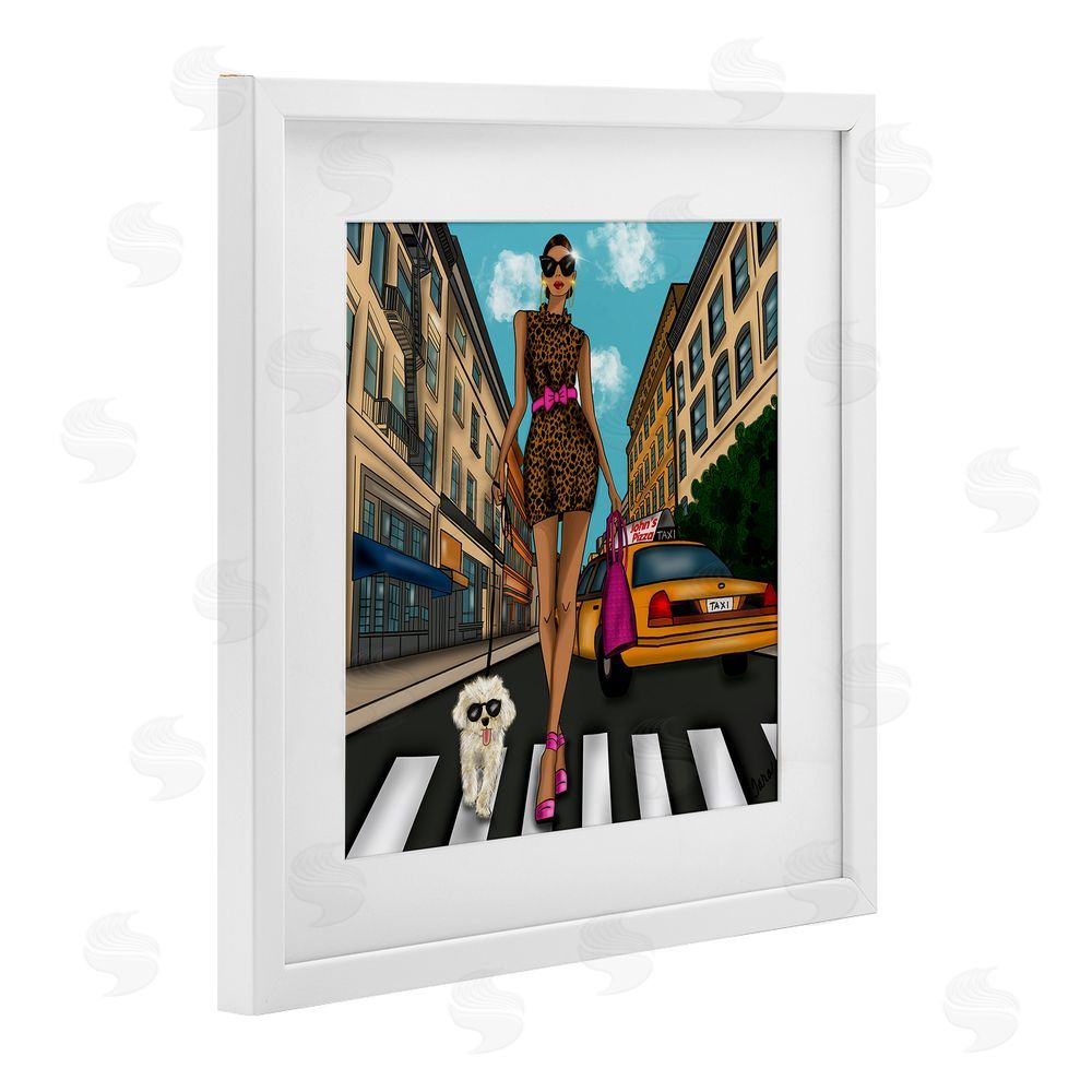 Tara Boone Fashion Girl in Big City White Framed Print Under Glass Wall Art