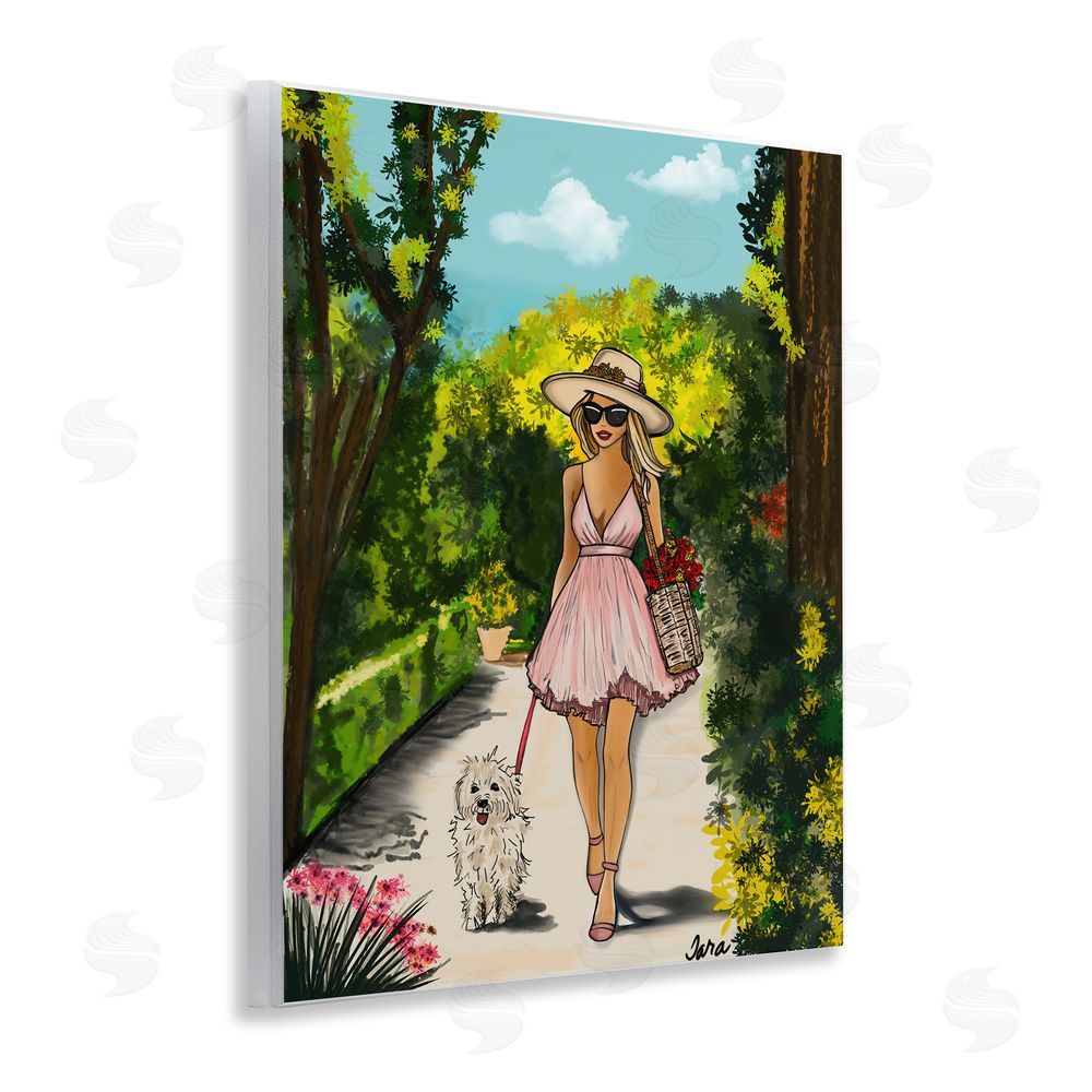 Tara Boone Garden Girl Strolling with Pup Wall Plaque Home Decor Art Print