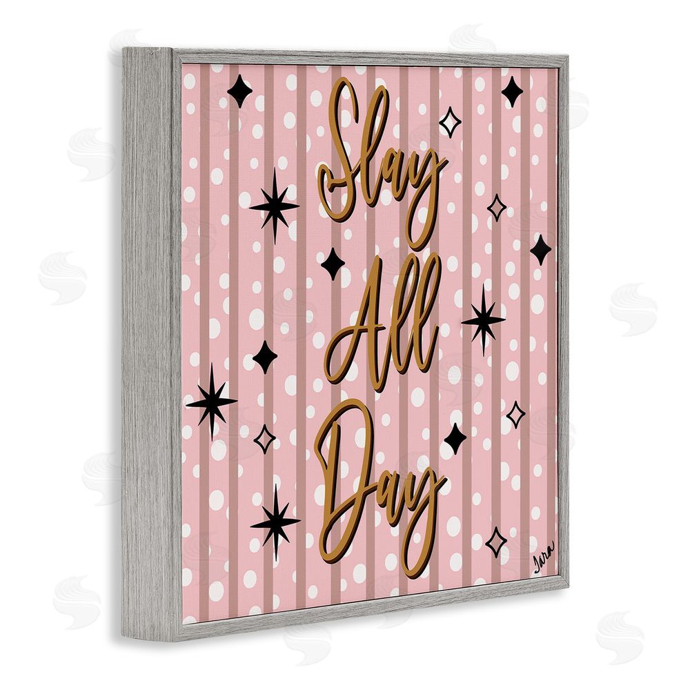 Tara Boone Slay All Day with Sparkle Pattern Gray Framed Giclee Wall Art Print