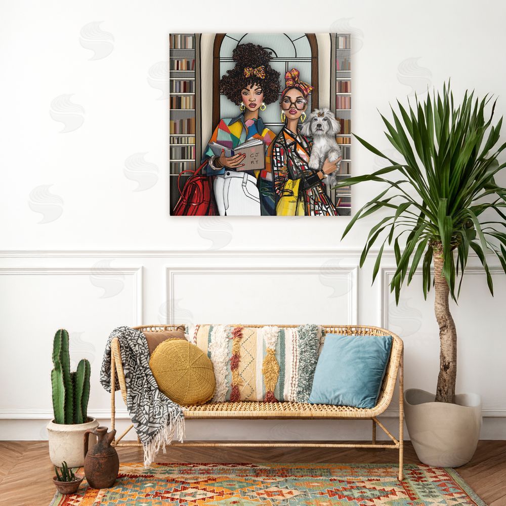 Tara Boone Bookish Girls at Library Stretched Canvas Wall Art Print in Room