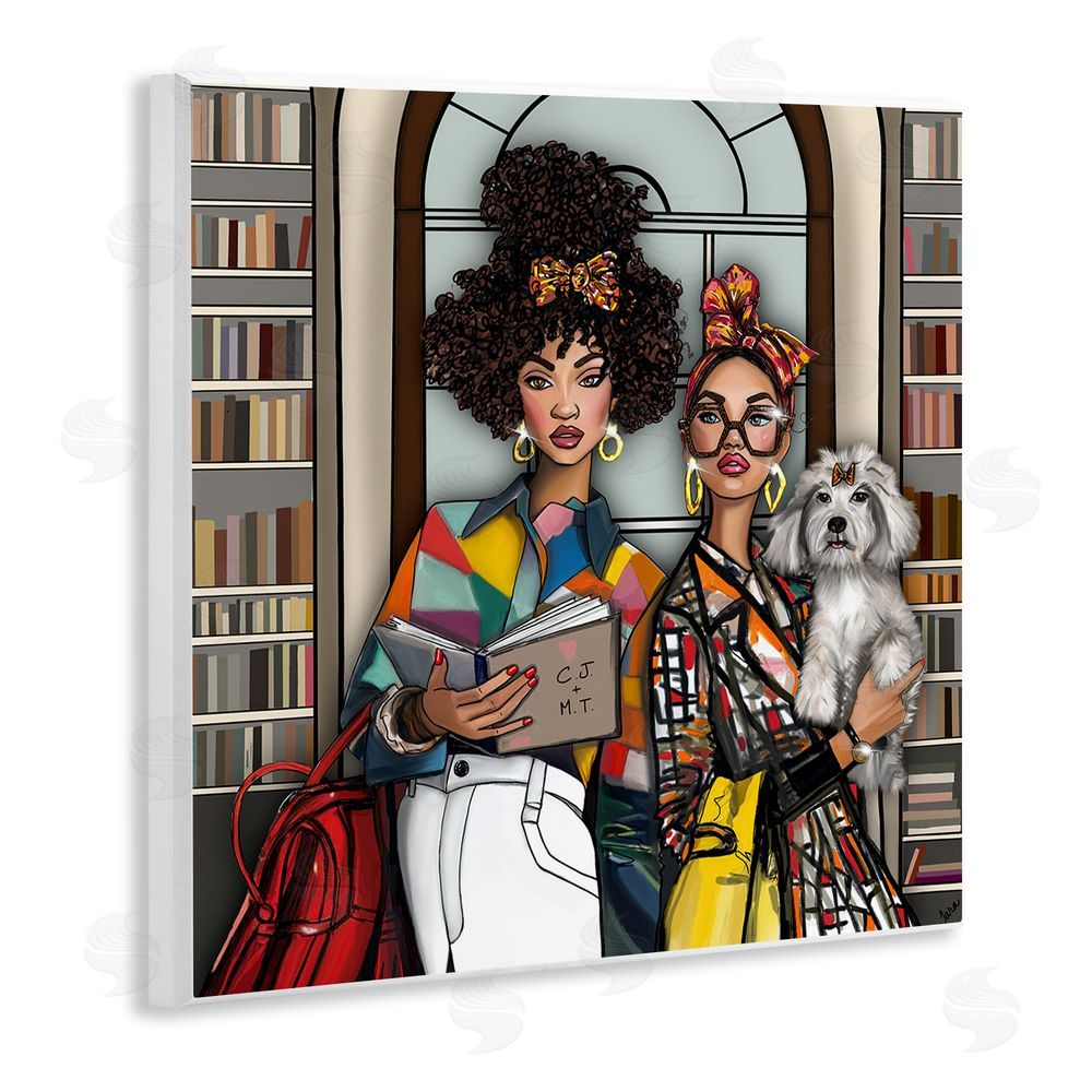 Tara Boone Bookish Girls at Library Wall Plaque Art Print with White Foil Wrap