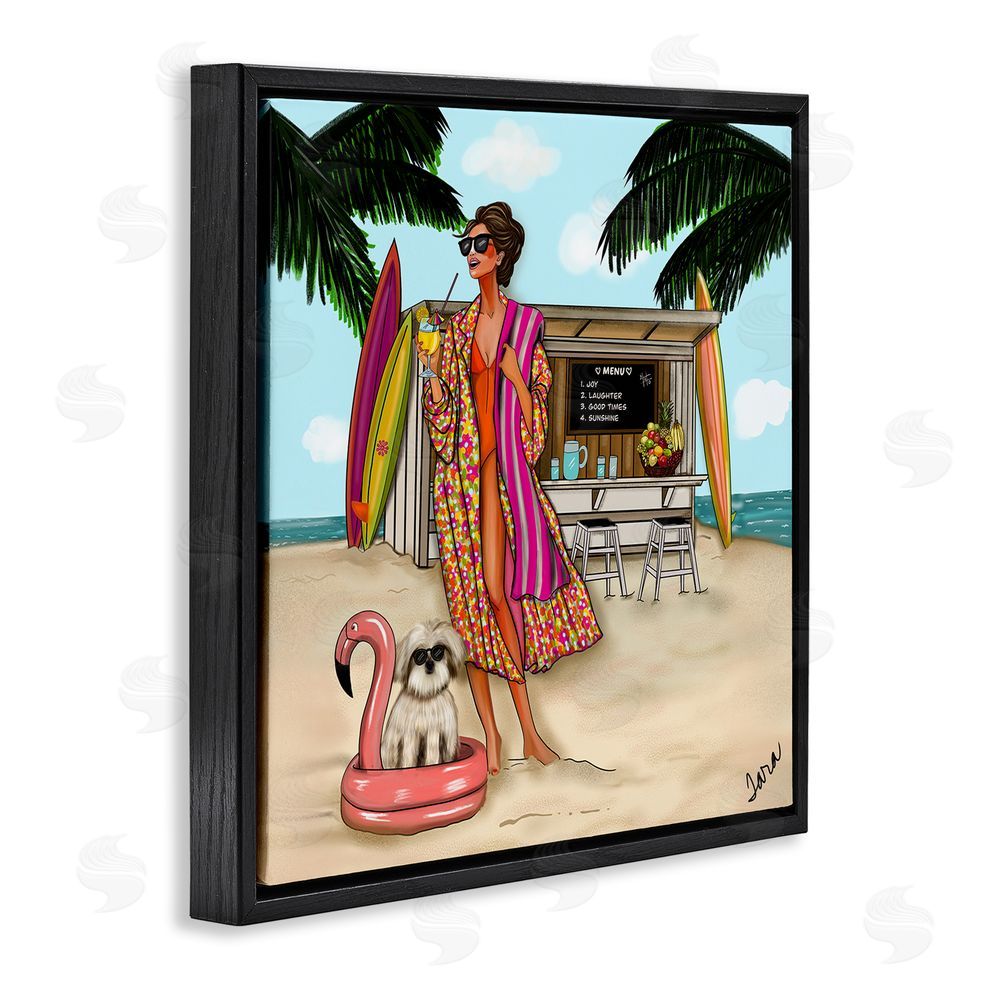 Tara Boone Beach Girl in Summer Sun Black Floating Frame Stretched Canvas Wall Art Print