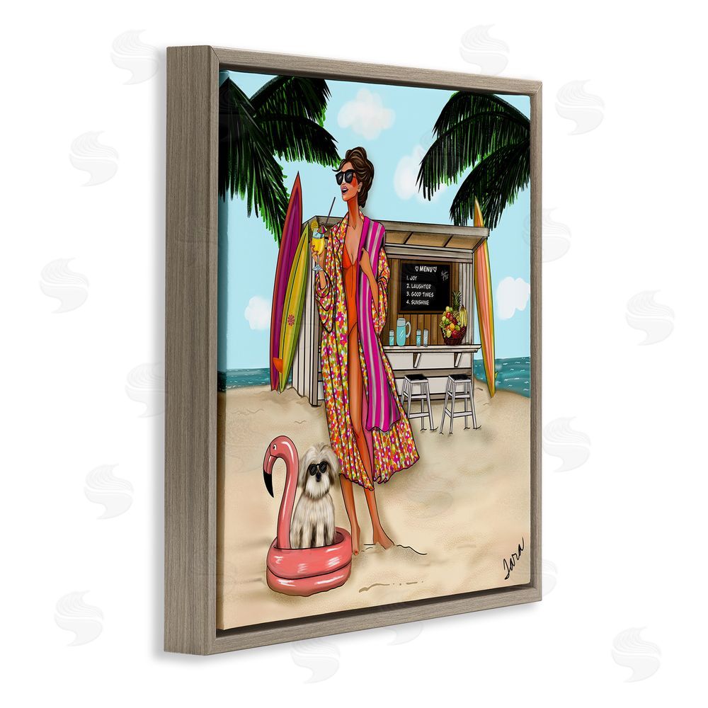 Tara Boone Beach Girl in Summer Sun Brown Floating Frame Stretched Canvas Wall Art Print
