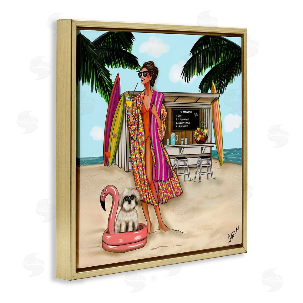 Tara Boone Beach Girl in Summer Sun Gold Floating Frame Stretched Canvas Wall Art Print