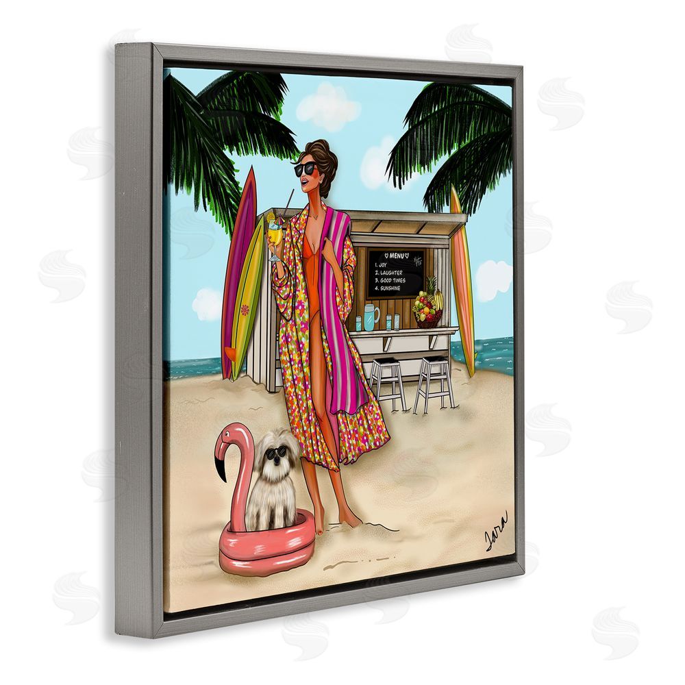Tara Boone Beach Girl in Summer Sun Gray Floating Frame Stretched Canvas Wall Art Print