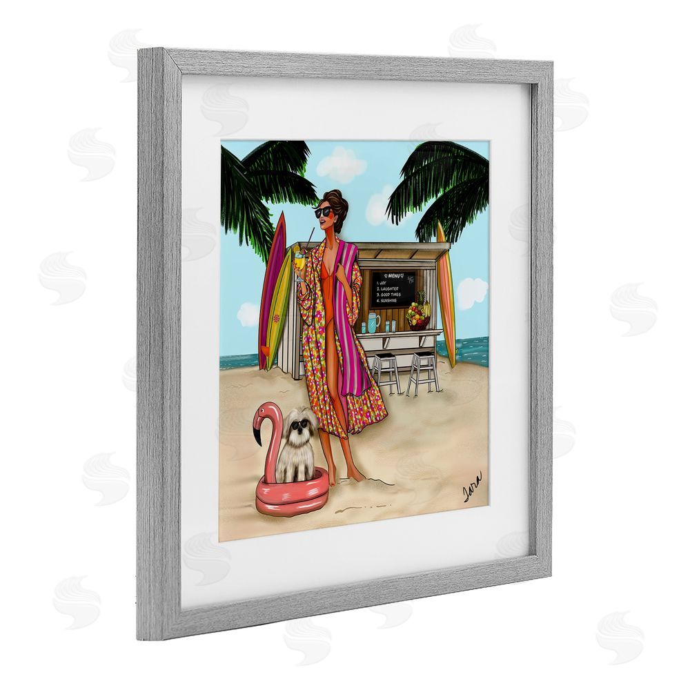Tara Boone Beach Girl in Summer Sun Gray Framed Print Under Glass with Matting Wall Art