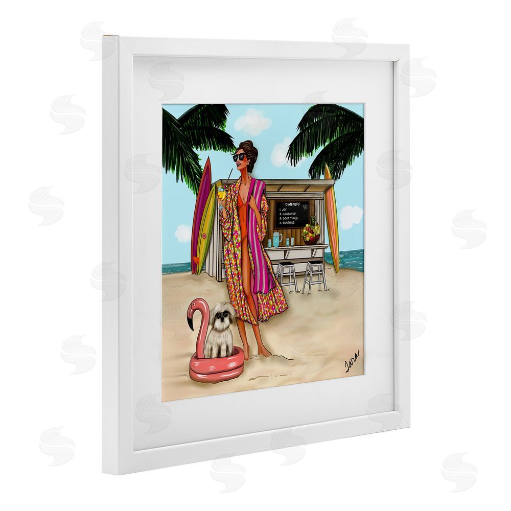 Tara Boone Beach Girl in Summer Sun White Framed Print Under Glass with Matting Wall Art