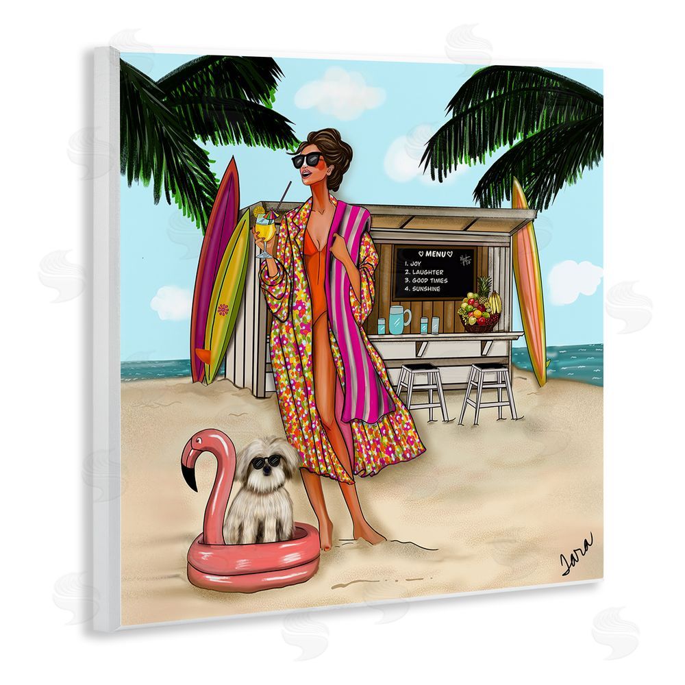 Tara Boone Beach Girl in Summer Sun Wall Plaque Art Print with White Foil Wrap