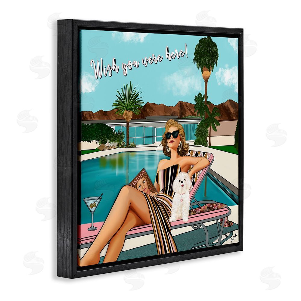 Tara Boone Wish You Were Here Palm Springs Black Floating Framed Canvas Wall Art Print