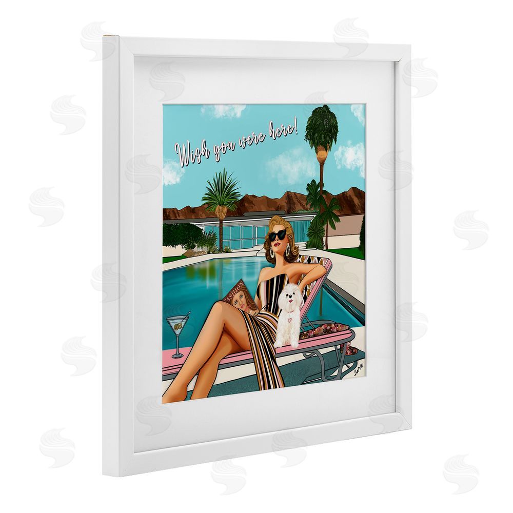 Tara Boone Wish You Were Here Palm Springs White Framed Print Under Glass with White Mat Wall Art
