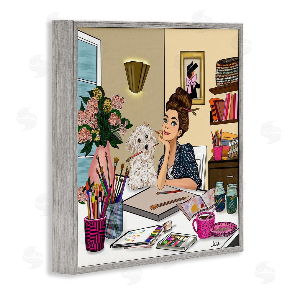 Tara Boone Creative Art Girl at Desk Gray Framed Giclee Wall Art Print