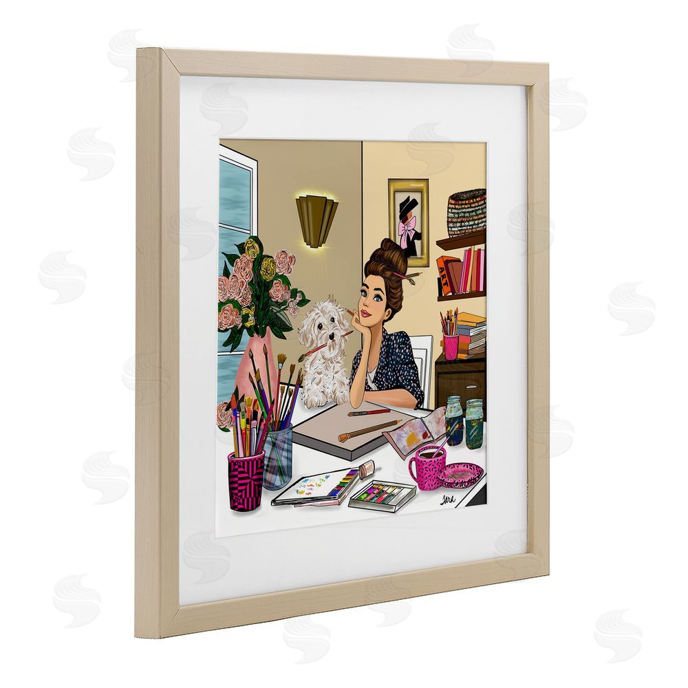 Tara Boone Creative Art Girl at Desk Brown Framed Print Under Glass Wall Art