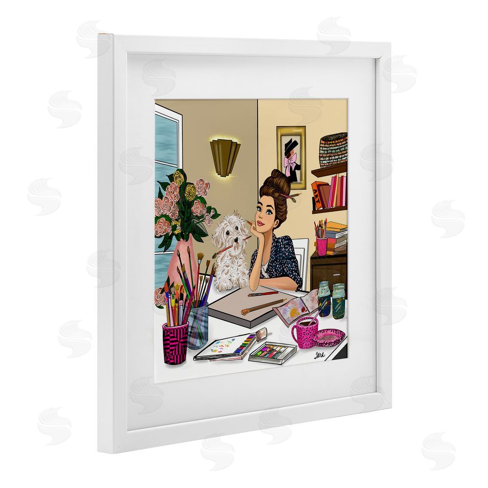 Tara Boone Creative Art Girl at Desk White Framed Print Under Glass Wall Art