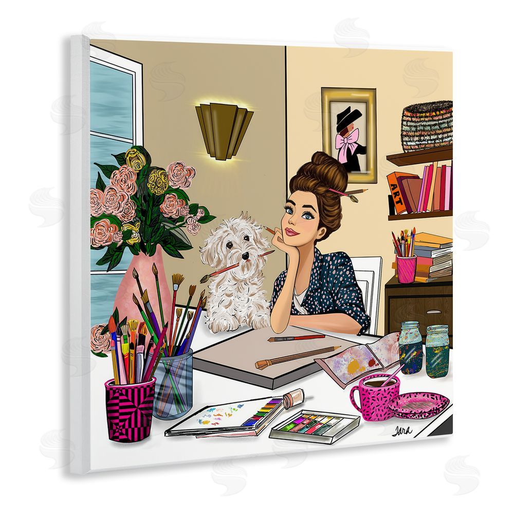 Tara Boone Creative Art Girl at Desk Wall Plaque with Fixed Lithograph Print