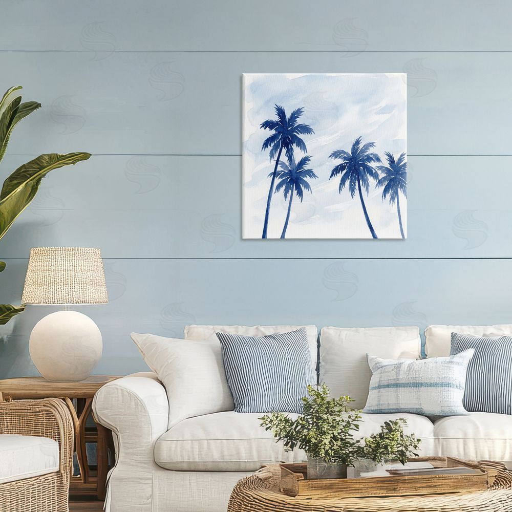 Imagine It Images Blue Palm Trees Overhead Stretched Canvas Wall Art in Room