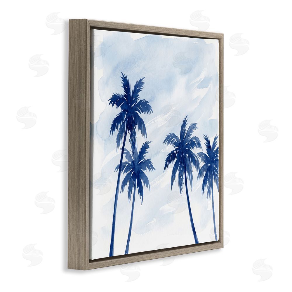 Imagine It Images Blue Palm Trees Overhead Brown Floating Frame Canvas Wall Art Print