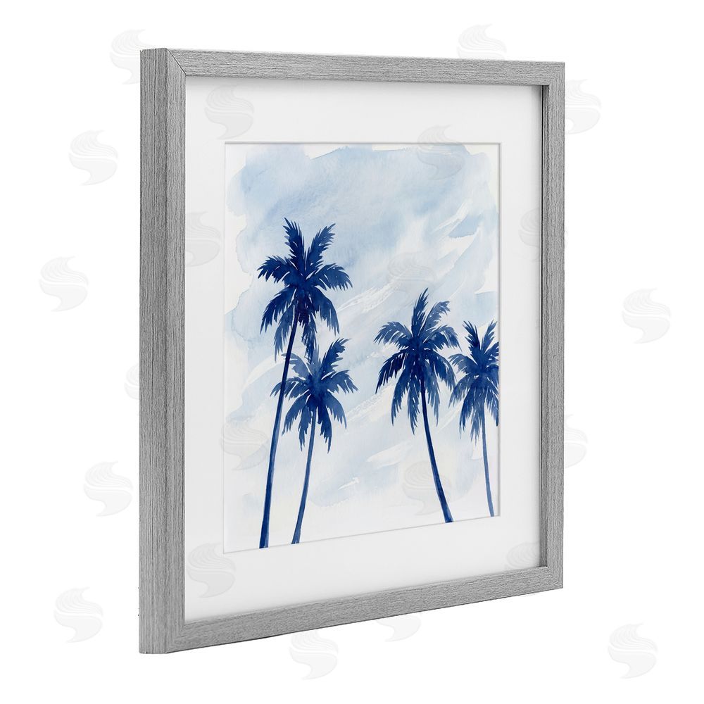 Imagine It Images Blue Palm Trees Overhead Gray Framed Print Under Glass Wall Art