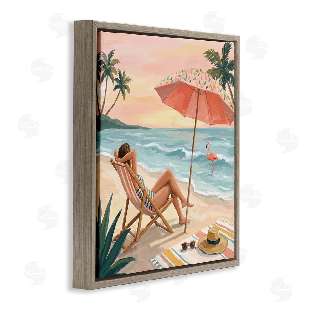 Imagine It Images Beach's Edge Leisure Brown Floating Frame Canvas Wall Art Print