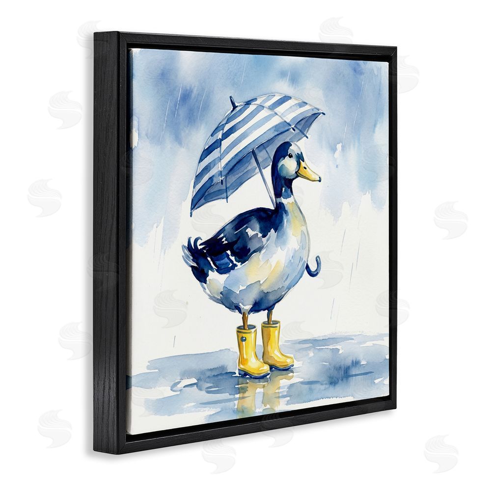 Imagine It Images Blue Duck with Yellow Rain Boots Black Floating Frame Canvas Wall Art Print