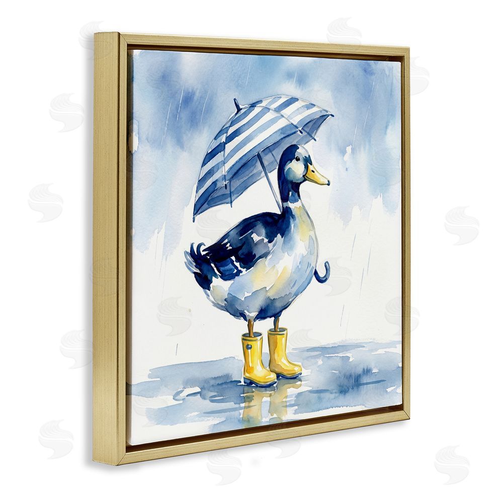 Imagine It Images Blue Duck with Yellow Rain Boots Gold Floating Frame Canvas Wall Art Print