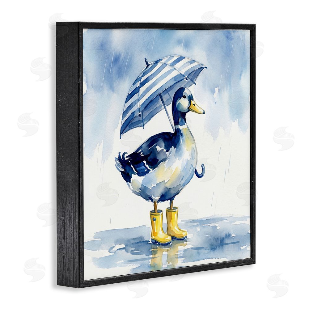 Imagine It Images Blue Duck with Yellow Rain Boots Black Framed Giclee Wall Art Print