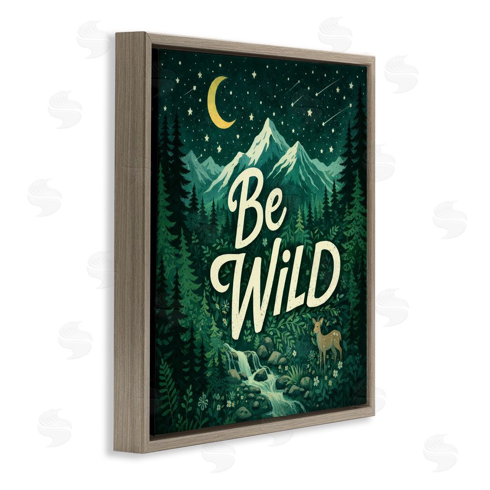 Sean McKinney Be Wild Nighttime Forest Brown Floating Frame Canvas Wall Art Print
