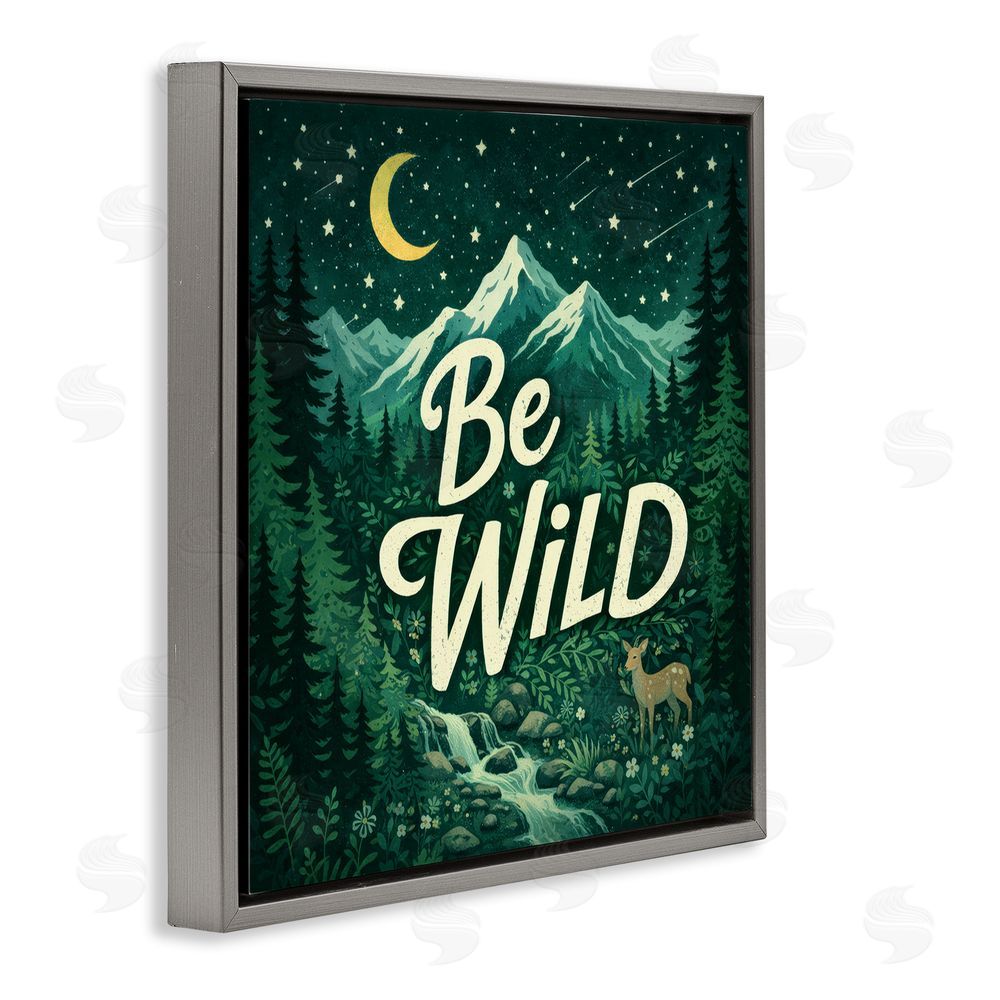 Sean McKinney Be Wild Nighttime Forest Gray Floating Frame Canvas Wall Art Print