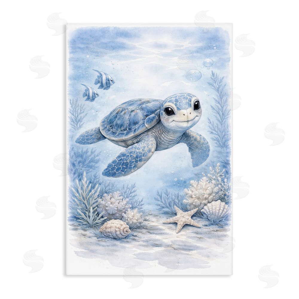 Tom Crehan Baby Blue Sea Turtle Stretched Canvas Wall Art Print