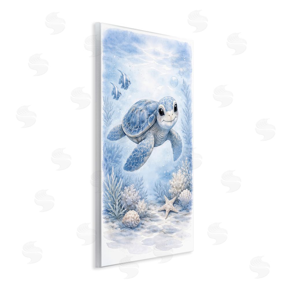 Tom Crehan Baby Blue Sea Turtle Wooden Wall Plaque Art Print
